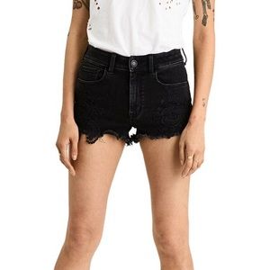 AE High Waisted Black Frayed Lace Shorts